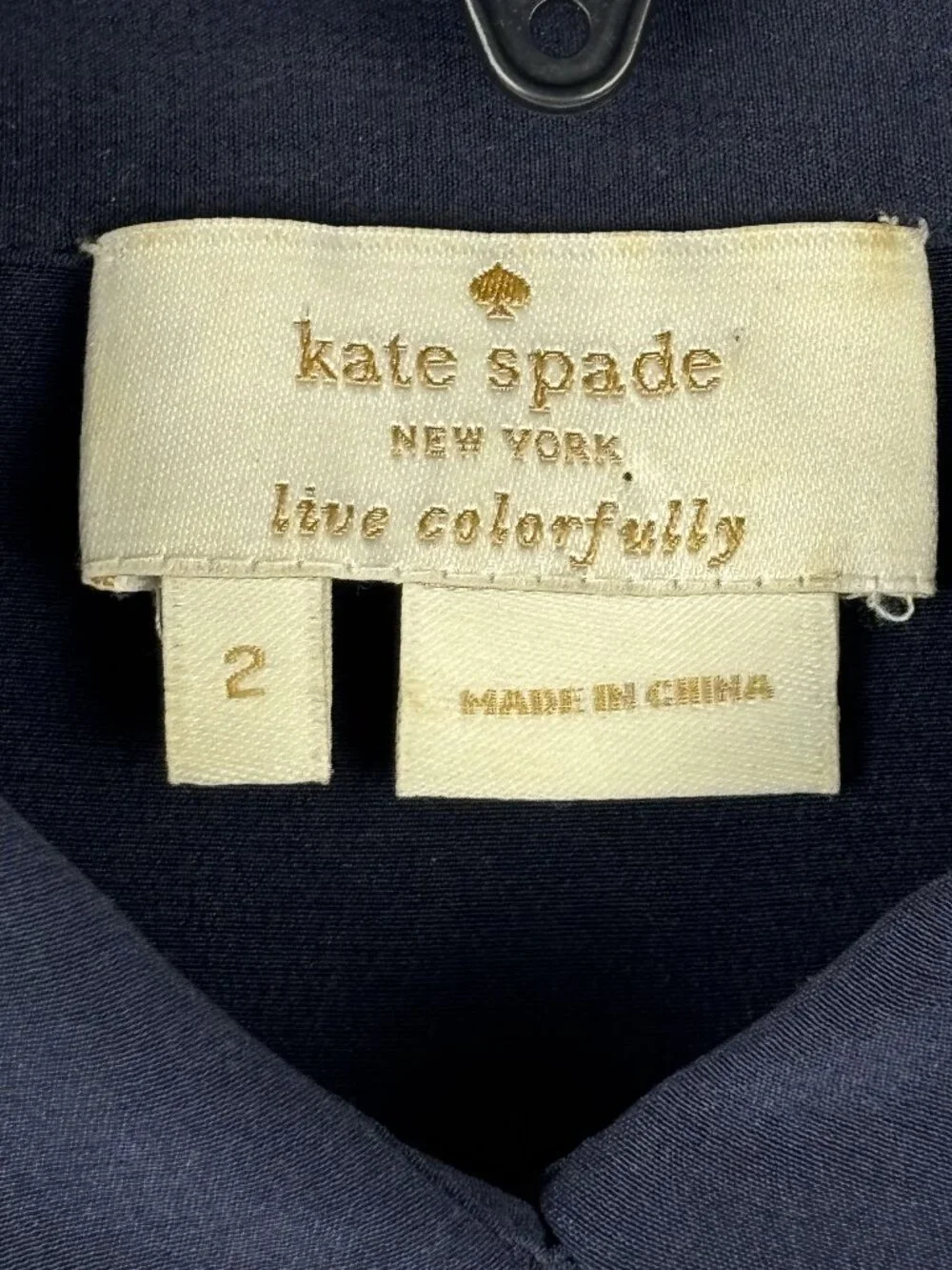 2 Kate Spade 100% Silk Button Up Navy Blue Collared Hi Lo Button Cuff Rounded